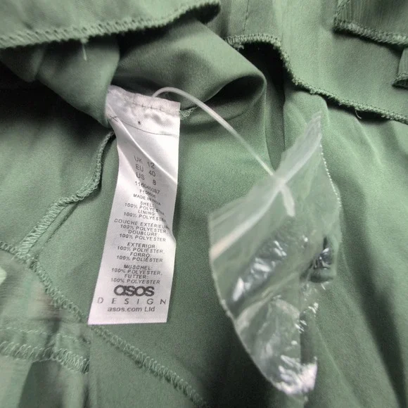 ASOS DESIGN Maternity Mini Dress Sage Green Ruffle Balloon Sleeve Open Back US 8 - Picture 7 of 8